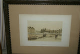 19TH C. PARIS A TRAVERS AGES 1885 ORIGINAL ARCHITECTURE ANTIQUE FOLIO LITHOGRAPH  “HOTEL DE VILLE” 28 JUILLET 1830 by M.F. Hoffbauer, Architect, Engraved by Benoist, Sorieu & Bayalos. MATTED & FRAMED WALL DÉCOR: FRAME HAND PAINTED & SIGNED BY ARTIST