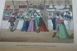 SOLD ANTIQUE RARE FRENCH BOOK 112 COLORED ENGRAVINGS LITHOGRAPHS (11” x 7 ½”) + 1 MAP (24” X 20”) FROM 1880 (19th Century) from “Costumes De Paris a Travers Les Siecles” HUMOROUS SIGNED PLATES FRANCE WAYS OF LIFE,  STYLES, PROFESSIONS, VEHICLES