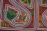 Kuna Indian Folk Art Textile Mola Blouse Panel from San Blas Islands, Panama. Hand-stitched Applique: Flowers, Seedlings & Butterflies (6A) 17.5" x 12"