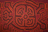 Kuna Indian Folk Art Mola Blouse Panel  from San Blas Island, Panama. Museum Quality Hand stitched Reverse Applique: Colorful  Abstract, Detailed, Stunning : Geometrics in Red Orange & Black  17” X 11” (6A)