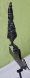 VINTAGE  HAND CARVED ETHNIC TRIBAL BUFFALO HORN CEREMONIAL HAIR COMB ORNAMENT WITH DISPLAY STAND,  VERY LARGE WITH CARVING OF FEMALE & ROOSTER, USED DURING FESTIVITIES, RITES OF PASSAGE AND SUCH, COLLECTED ON THE PREMISES, LATE 20TH CENTURY,  INDONESIA