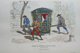 SOLD ANTIQUE RARE FRENCH BOOK 112 COLORED ENGRAVINGS LITHOGRAPHS (11” x 7 ½”) + 1 MAP (24” X 20”) FROM 1880 (19th Century) from “Costumes De Paris a Travers Les Siecles” HUMOROUS SIGNED PLATES FRANCE WAYS OF LIFE,  STYLES, PROFESSIONS, VEHICLES