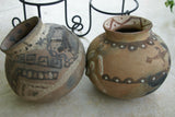 CHOICE OF 1 OR GET BOTH: 1980's Hand Crafted  Vermasse Terracotta Pottery, Pots from East Timor Islands, Indonesia with 3D / Relief Motifs. CHOICE OF: (P18) Lizards 8" x 8" (28" Diameter) AND/OR (P23) Ancestors & Geckos 8.5" x 8" (25" Diameter)