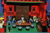 LEGO 10”X10”X9” RED FORT CASTLE INVASION, DETAILED CUSTOM KIT WITH BRIDGE, GARDENS & MOAT & 23 VERY RARE RETIRED MINIFIGURES FROM CASTLE KINGDOMS, DRAGON KNIGHTS, DARK FOREST, BLACK FALCONS ETC… (1013 PCS) KIT 25