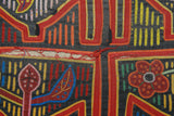 1960's Kuna Indian Folk Art Mola Blouse Panel from San Blas Islands, Panama. Abstract Hand-stitched Reverse Applique: 4 Tables with Vases & Flowers 18" X 13.5" (47B) very large.
