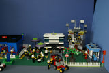 UNIQUE CUSTOM LEGO SET WITH 1905 PCS, 24 MINIFIGURES, 4 BUILDINGS: GRINGOTTS GOURMET CAFÉ WITH OUTDOOR TABLES & UMBRELLAS, CITY BANK, STORAGE BLD, PUBLIC BATHROOM, FIRE BRIGADE, TRUCKS, PLAYGROUND, GARDENS, MOTOCYCLES ETC (KIT 22)