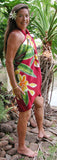 HIGH QUALITY HAND PAINTED TEXTILE FABRIC SARONG, SIGNED BY THE ARTIST. VIBRANT COLORS & VERY DETAILED MOTIFS OF FISH & LOTUS, LILY PADS, 70” x 48” (no 20B)