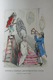 SOLD ANTIQUE RARE FRENCH BOOK 112 COLORED ENGRAVINGS LITHOGRAPHS (11” x 7 ½”) + 1 MAP (24” X 20”) FROM 1880 (19th Century) from “Costumes De Paris a Travers Les Siecles” HUMOROUS SIGNED PLATES FRANCE WAYS OF LIFE,  STYLES, PROFESSIONS, VEHICLES