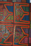 1960's Kuna Indian Folk Art Mola Blouse Panel from San Blas Islands, Panama. Abstract Hand-stitched Reverse Applique: 4 Tables with Vases & Flowers 18" X 13.5" (47B) very large.