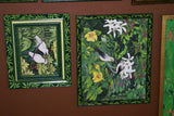 30”x 25” ORIGINAL DETAILED COLORFUL  BALINESE PAINTING ON CANVAS RENOWN UBUD ARTIST RAINFOREST PARADISE WITH FOLIAGE ORCHID HIBISCUS BIRD FRAMED IN SIGNED CUSTOM FRAME HANDPAINTED TO MATCH ARTWORK DFBB38 DECORATOR DESIGNER ART COLLECTOR