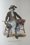 SOLD ANTIQUE RARE FRENCH BOOK 112 COLORED ENGRAVINGS LITHOGRAPHS (11” x 7 ½”) + 1 MAP (24” X 20”) FROM 1880 (19th Century) from “Costumes De Paris a Travers Les Siecles” HUMOROUS SIGNED PLATES FRANCE WAYS OF LIFE,  STYLES, PROFESSIONS, VEHICLES