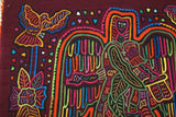 Kuna Indian Folk Art Blouse Mola Panel from San Blas Islands, Panama. Hand stitched Textile Applique: Angel, Peace Doves & Flowers 16.5" x 12" (9B)