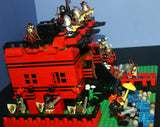 LEGO 10”X10”X9” RED FORT CASTLE INVASION, DETAILED CUSTOM KIT WITH BRIDGE, GARDENS & MOAT & 23 VERY RARE RETIRED MINIFIGURES FROM CASTLE KINGDOMS, DRAGON KNIGHTS, DARK FOREST, BLACK FALCONS ETC… (1013 PCS) KIT 25