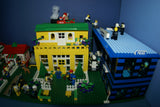HUGE CUSTOM LEGO SET 32" x 12" x 15": THE ULTIMATE YEAR ROUND CHRISTMAS VILLAGE (2136 PCS) WITH 81 MINIFIGURES & 4 BUILDINGS, POLICE STATION, INDOOR POOL, OFFICES, WAREHOUSE, APTS, CARS, MOTOCYCLES, GARDENS, SANTAS & ACCESSORIES (KIT 27)