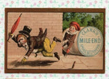 EPHEMERA AMERICANA WHIMSICAL ART: 1800's FRAMED ANTIQUE VICTORIAN ADVERTISING TRADE CARD: CLARK'S MILE, BOY PRANKSTER TRIPPING A MAN IN THE STREET (DFPO1K) QUITE UNIQUE ) COLLECTOR COLLECTIBLE WALL DÉCOR UNIQUE CHILD’S ROOM