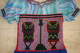 Kuna Indian Folk Art Mola Blouse Panel from San Blas Islands, Panama. Hand-stitched Reverse Applique Textile: Music Festival Percussion Drum & Metronome Motif 12" x 10.5" (44B)