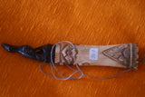 Collector Timor Ethnic Authentic Tribal Lime Container ( used during Betel Habit), Unique Vintage Hand Carved Buffalo Bone receptacle with Scrimshaw motifs, Hand Carved Wood Lid Stopper of Ibis Bird BN44