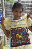 Kuna Indian Traditional Quilted Mola Blouse Panel from San Blas Islands, Panama. Hand Stitched Folk Art Reverse Applique: Butterfly with Maze Background 15" x 12"  (52A)