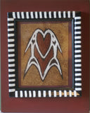 CUSTOM FRAMED Rare Tapa Kapa Bark Cloth (Called Kapa in Hawaii), from Lake Sentani, Irian Jaya, Papua New Guinea. Hand painted with natural pigments by a Tribal Artist: Abstract Geometric Stylized Fish Motifs 7"x 6" DFBA7