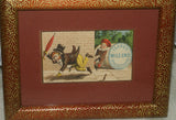 EPHEMERA AMERICANA WHIMSICAL ART: 1800's FRAMED ANTIQUE VICTORIAN ADVERTISING TRADE CARD: CLARK'S MILE, BOY PRANKSTER TRIPPING A MAN IN THE STREET (DFPO1K) QUITE UNIQUE ) COLLECTOR COLLECTIBLE WALL DÉCOR UNIQUE CHILD’S ROOM