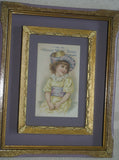 EPHEMERA AMERICANA WHIMSICAL ART: 1800's DOUBLE FRAMED ANTIQUE VICTORIAN ADVERTISING TRADE CARD: GOOD-WILL SOAP GIRL IN YELLOW & MAUVE DRESS (DFPO1N) ADORABLE LITTLE KID DESIGNER COLLECTOR COLLECTIBLE WALL DÉCOR UNIQUE CHILD ROOM