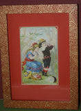 EPHEMERA AMERICANA WHIMSICAL ART: 1800's FRAMED ANTIQUE VICTORIAN ADVERTISING TRADE CARD: CLARK'S GIRL SEWS BOY'S PANTS (DFPO1T) HAND PAINTED FRAME BY ARTIST QUITE UNIQUE  COLLECTOR COLLECTIBLE WALL DÉCOR UNIQUE CHILD’S ROOM