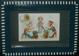 EPHEMERA AMERICANA WHIMSICAL ART, AD: 1887 PROFESSIONALLY FRAMED (IN A HAND PAINTED FRAME BY ARTIST) AND MATTED, ANTIQUE VICTORIAN ADVERTISING TRADE CARD: J.& P Coats MARKET (DFPO2R) DESIGNER COLLECTOR COLLECTIBLE DELIGHTFUL WALL DÉCOR