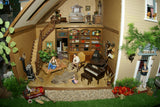 1970 HUGE CUSTOM BUILT & FULLY FURNISHED DOLL HOUSE (5 ft x 4ft x 32”) WITH 14 rooms & 3 gardens, Plants, Trees + Outhouse (1/12 Scale) Operating Lights