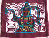Kuna Indian Traditional Quilted Mola Blouse Panel from San Blas Islands, Panama. Hand Stitched Folk Art Applique: Colorful Tea  Kettle Motif in Labyrinth Maze 13" x 11" (2A)