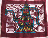 Kuna Indian Traditional Quilted Mola Blouse Panel from San Blas Islands, Panama. Hand Stitched Folk Art Applique: Colorful Tea  Kettle Motif in Labyrinth Maze 13" x 11" (2A)