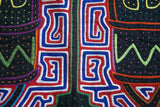 Kuna Indian Folk Art Mola Blouse Panel from  San Blas Islands, Panama. Hand-stitched Reverse Applique: Music Festival Percussion Drum Motif & Metronome  14" x 12" (1B) Labyrinth Background