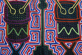 Kuna Indian Folk Art Mola Blouse Panel from  San Blas Islands, Panama. Hand-stitched Reverse Applique: Music Festival Percussion Drum Motif & Metronome  14" x 12" (1B) Labyrinth Background