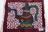 Kuna Indian Traditional Quilted Mola Blouse Panel from San Blas Islands, Panama. Hand Stitched Folk Art Applique: Colorful Tea  Kettle Motif in Labyrinth Maze 13" x 11" (2B)