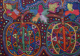 Kuna Indian Folk Art Mola Blouse Panel  from San Blas Island, Panama. Museum Quality Hand stitched Reverse Applique: Colorful Abstract, Detailed: Stunning Pumpkin Patch. 16” X 11.75” (38B)