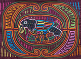 Kuna Indian Folk Art Mola Blouse Panel from San Blas Island, Panama. Museum Quality Hand stitched Reverse Applique: Colorful Detailed  of Parrot & flower  16" x 11.5” (1A)