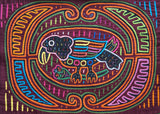 Kuna Indian Folk Art Mola Blouse Panel from San Blas Island, Panama. Museum Quality Hand stitched Reverse Applique: Colorful Detailed  of Parrot & flower  16" x 11.5” (1A)