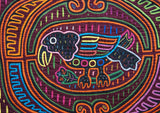 Kuna Indian Folk Art Mola Blouse Panel from San Blas Island, Panama. Museum Quality Hand stitched Reverse Applique: Colorful Detailed  of Parrot & flower  16" x 11.5” (1A)