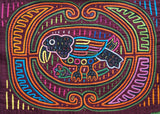 Kuna Indian Folk Art Mola Blouse Panel from San Blas Island, Panama. Museum Quality Hand stitched Reverse Applique: Colorful Detailed  of Parrot & flower  16" x 11.5” (1A)