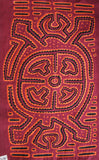 Kuna Indian Folk Art Mola Blouse Panel  from San Blas Island, Panama. Museum Quality Hand stitched Reverse Applique: Colorful  Abstract, Detailed, Stunning : Geometrics in Red Orange & Black  17” X 11” (6A)