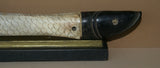 Vintage Timor Ethnic Authentic Tribal Lime Container (used during Betel Habit): Hand Etched Scrimshaw Scales on Buffalo Bone Large Fish Body with Mother Of Pearl Tail, Hand Carved Ebony Wood, comes with handcrafted base, gold and black BN43