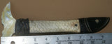 Vintage Timor Ethnic Authentic Tribal Lime Container (used during Betel Habit): Hand Etched Scrimshaw Scales on Buffalo Bone Large Fish Body with Mother Of Pearl Tail, Hand Carved Ebony Wood, comes with handcrafted base, gold and black BN43