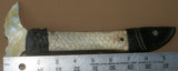 Vintage Timor Ethnic Authentic Tribal Lime Container (used during Betel Habit): Hand Etched Scrimshaw Scales on Buffalo Bone Large Fish Body with Mother Of Pearl Tail, Hand Carved Ebony Wood, comes with handcrafted base, gold and black BN43