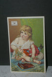 EPHEMERA AMERICANA WHIMSICAL ART: 1800's ANTIQUE VICTORIAN ADVERTISING TRADE CARD, FRAMED WITH STAND: PEARLINE SOAP, "A WIFE'S VICTORY" (DFPO1M) VINTAGE HAND PAINTED FRAME DESIGNER COLLECTOR COLLECTIBLE WALL DÉCOR UNIQUE