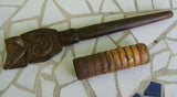 MELANESIA MASSIM TROBRIANDS ISLAND (BETEL LIME) UNIQUE WOOD CONTAINER SET (WITH DELICATELY HAND CARVED POUNDER), PATINA ON UNIQUE FUNNY & INTERESTING UMBRELLA RECEPTACLE WHICH COMES WITH A NICELY HAND CARVED MORE RECENT POUNDER. No BP6