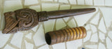 MELANESIA MASSIM TROBRIANDS ISLAND (BETEL LIME) UNIQUE WOOD CONTAINER SET (WITH DELICATELY HAND CARVED POUNDER), PATINA ON UNIQUE FUNNY & INTERESTING UMBRELLA RECEPTACLE WHICH COMES WITH A NICELY HAND CARVED MORE RECENT POUNDER. No BP6