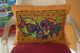 Kuna Indian Folk Art Mola Blouse Panel from San Blas Islands, Panama. Hand-stitched Reverse Applique Textile: Music Festival Percussion Drum & Metronome Motif 12" x 10.5" (44B)