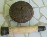 Older Ethnic one of a kind Basket with Incredible Minute Weave, a hand woven betel nut storage Container, including a Sirih Bone & wood Pounder, a Pestle called Pelacok, used to crush the betel nut, from Lombok, Lesser Sunda Islands, Indonesia