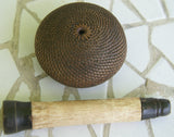 Older Ethnic one of a kind Basket with Incredible Minute Weave, a hand woven betel nut storage Container, including a Sirih Bone & wood Pounder, a Pestle called Pelacok, used to crush the betel nut, from Lombok, Lesser Sunda Islands, Indonesia