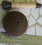 Older Ethnic one of a kind Basket with Incredible Minute Weave, a hand woven betel nut storage Container, including a Sirih Bone & wood Pounder, a Pestle called Pelacok, used to crush the betel nut, from Lombok, Lesser Sunda Islands, Indonesia