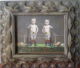 EPHEMERA AMERICANA WHIMSICAL ART: VERY RARE FRAMED VICTORIAN TRADE CARD: GERMAN COFFEE TOLEDO SPICE, WRESTLER BOXER BOYS IN RING BOXING (DFPO1L) 1800's DESIGNER COLLECTOR COLLECTIBLE WALL DÉCOR UNIQUE